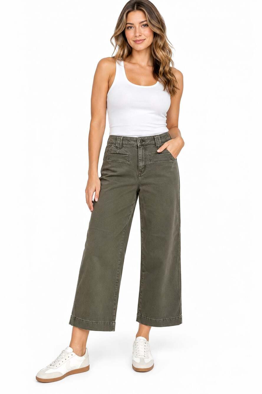 Sanctuary Voyage Crop Wide Leg Pants Olive Green Size 32 NWT